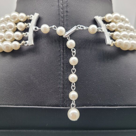 Vtg Signed Japan Faux Pearl White Multistrand Choker Collar Necklace Graduated - Picture 6 of 8